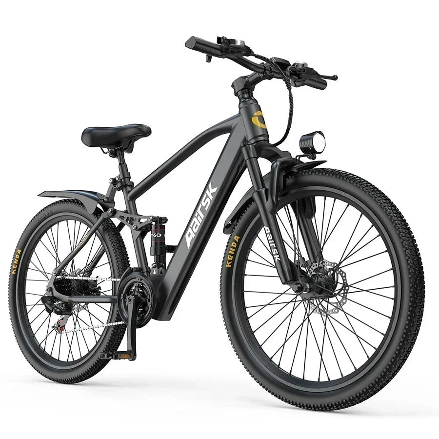 GT900 dual-suspension electric bike in Matte Black with 26-inch all-terrain tyres