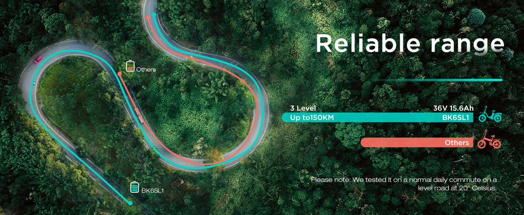 Aerial view of a winding road through a forest with technical information overlay.