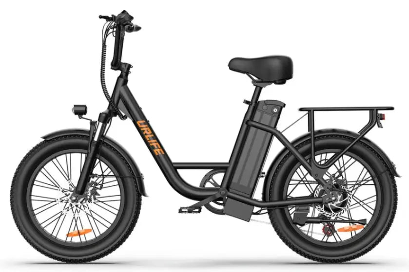 URLIFE E20 black folding electric bike with step-through frame and rear rack