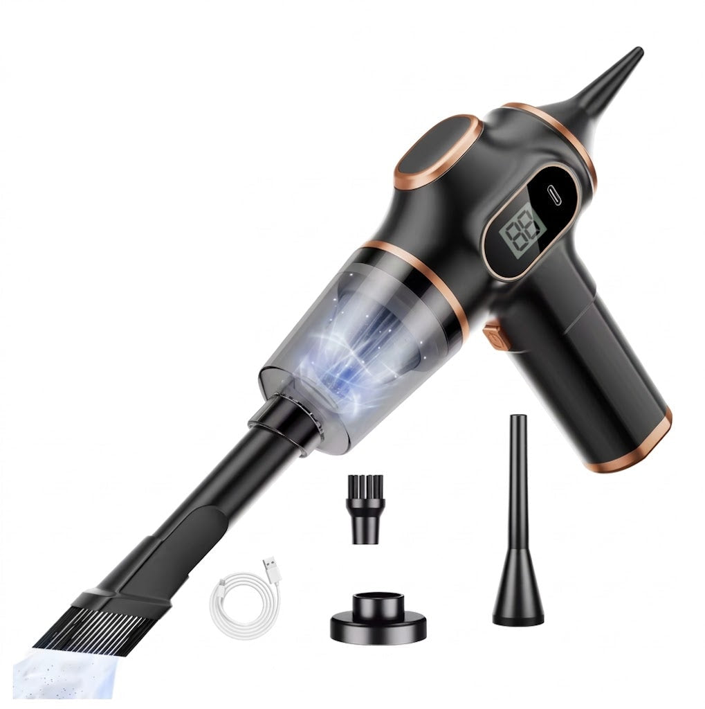 VARELO™ High-Power Wireless Vacuum Cleaner in Sleek Black with copper accents, long nozzle, and attachments