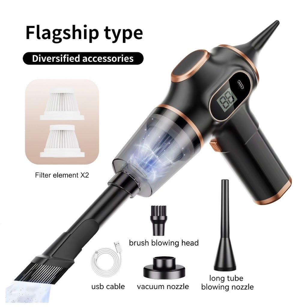 VARELO™ Wireless Car Vacuum multi-attachment accessory set including brush blowing head, long tube, and dual filters
