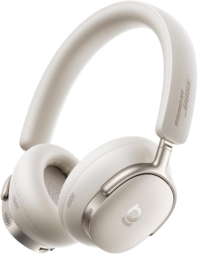 Baseus Inspire XH1 Wireless ANC Headphones in Starlight Off-White featuring cushioned over-ear cups, a padded headband, and built-in controls on a plain white background.