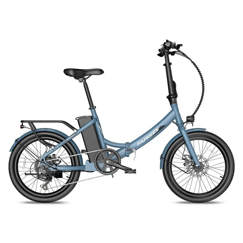 Blue electric bike with 'Fafrees' branding on a white background