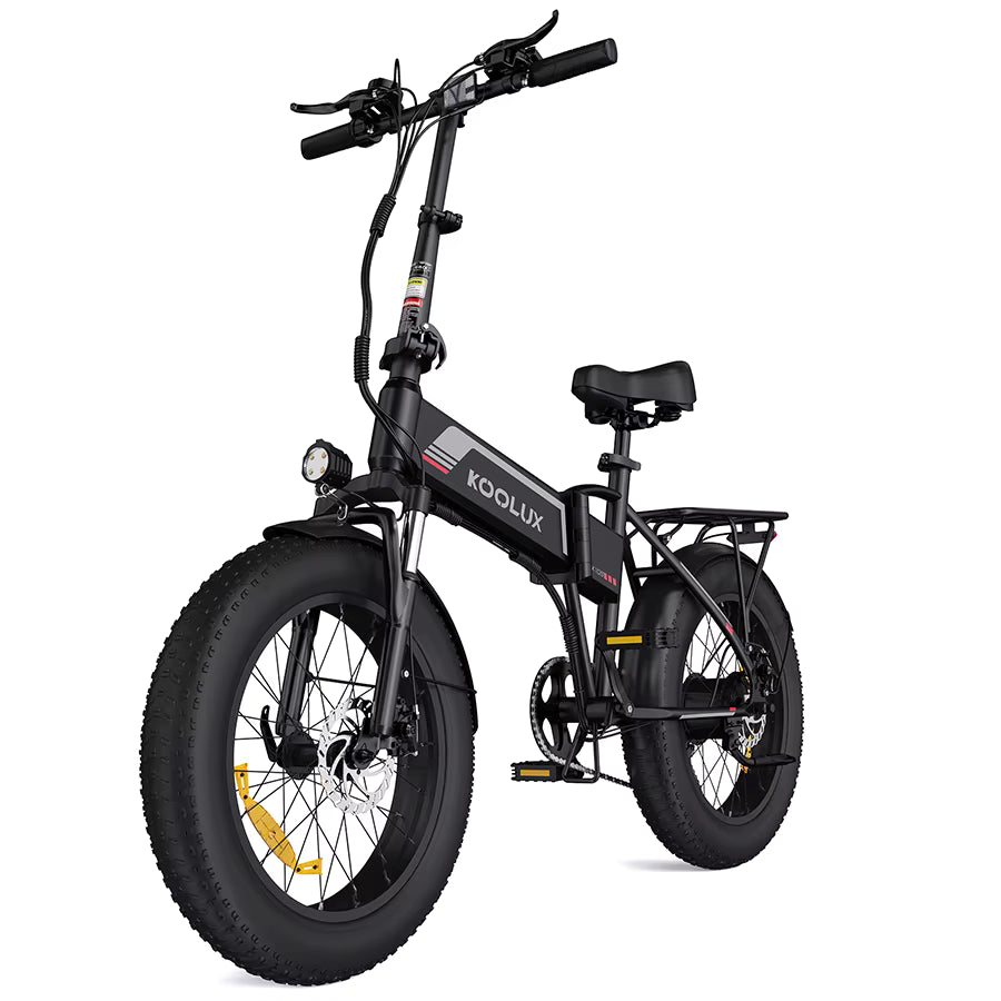 Black electric bike with KOOLUX branding on a white background