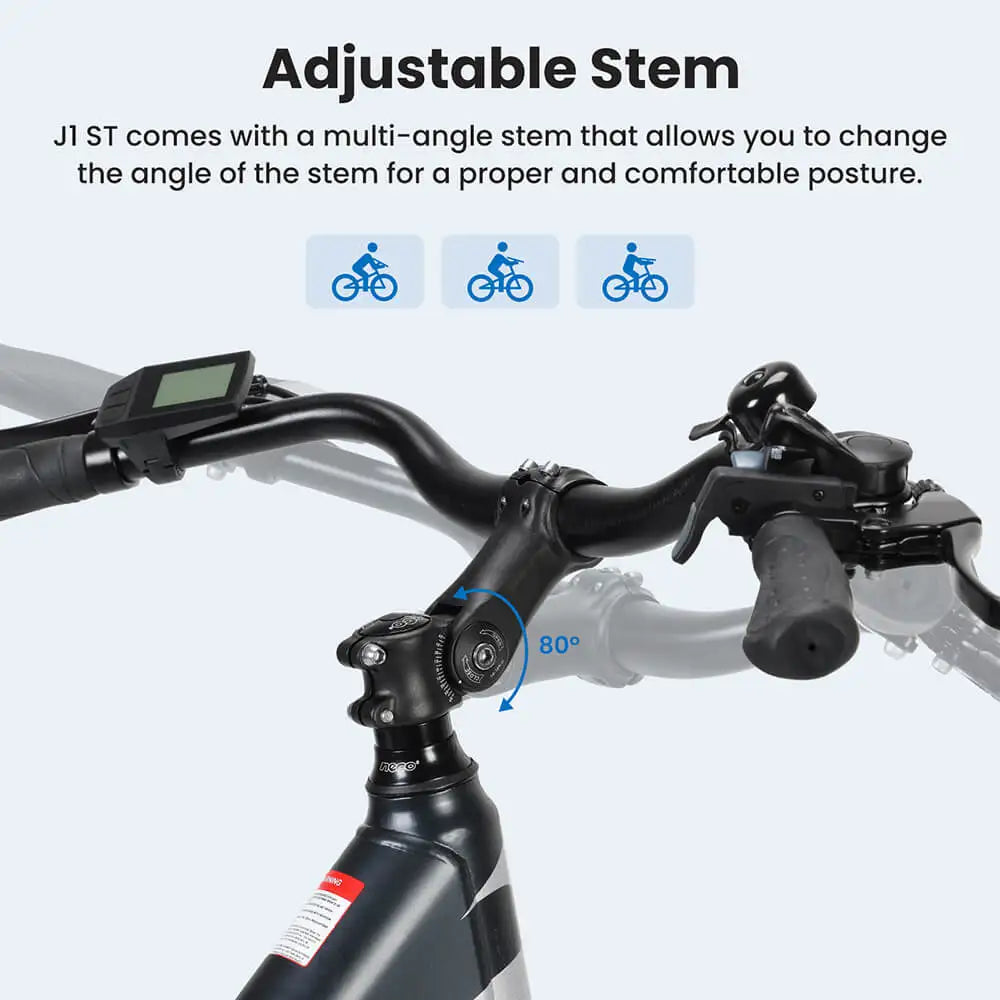 Electric Bicycle handlebar with adjustable stem on a white background
