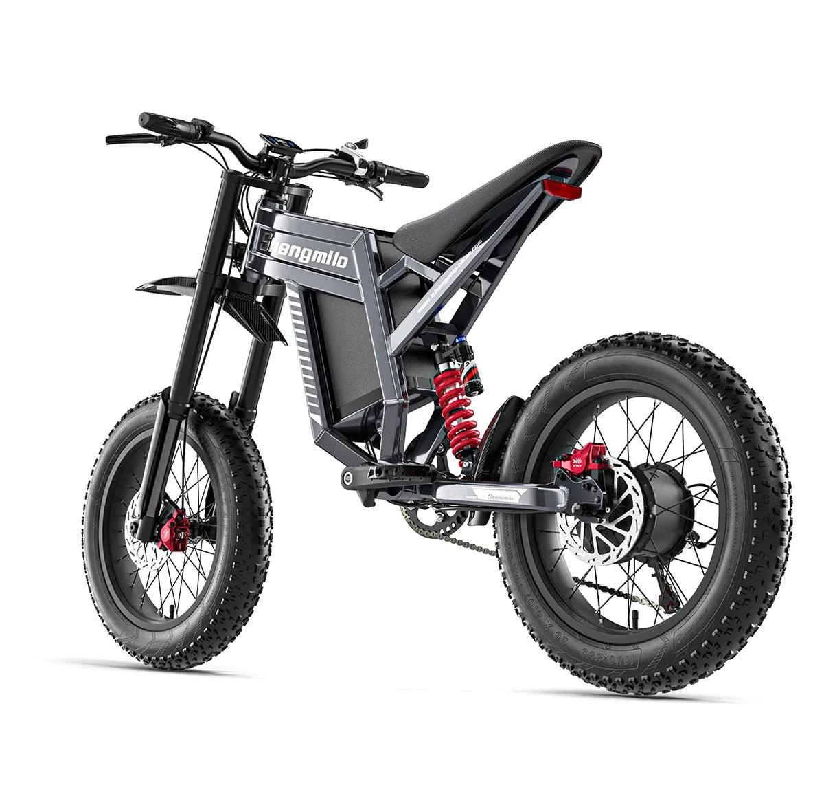Black Electric Mountain Bike with fat tires on a white background