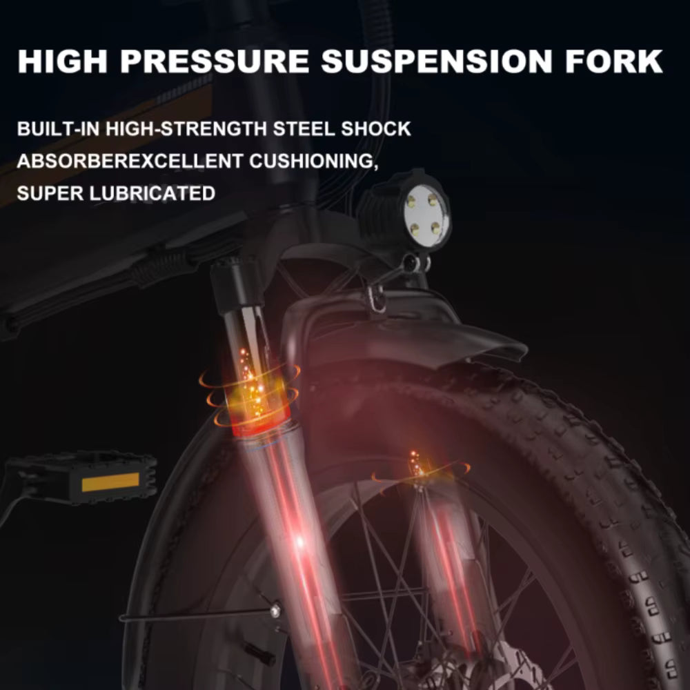 High-pressure suspension fork with built-in high-strength steel shock absorber on a dark background