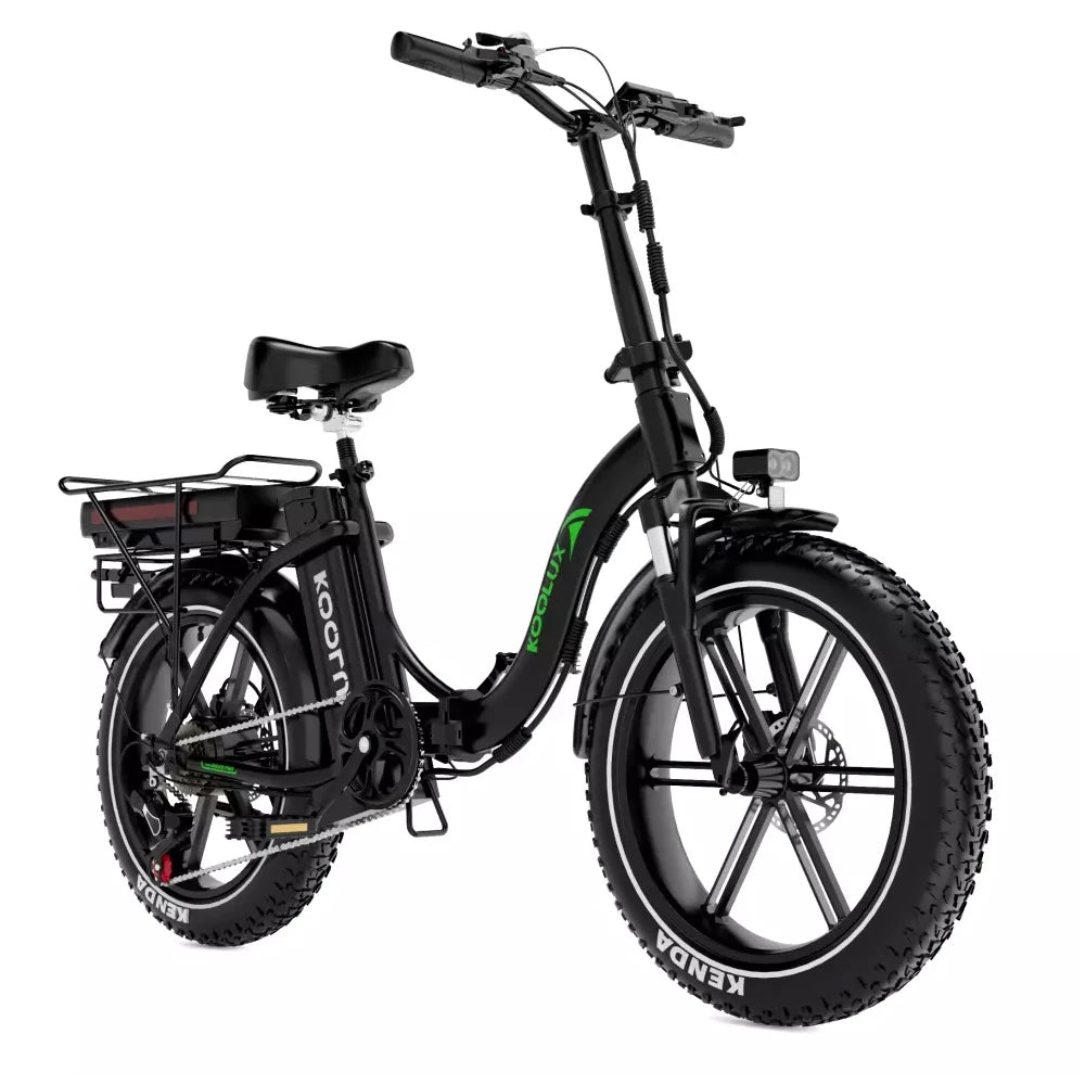 Black KOOLUX BK6S PRO electric bike with green branding on a white background