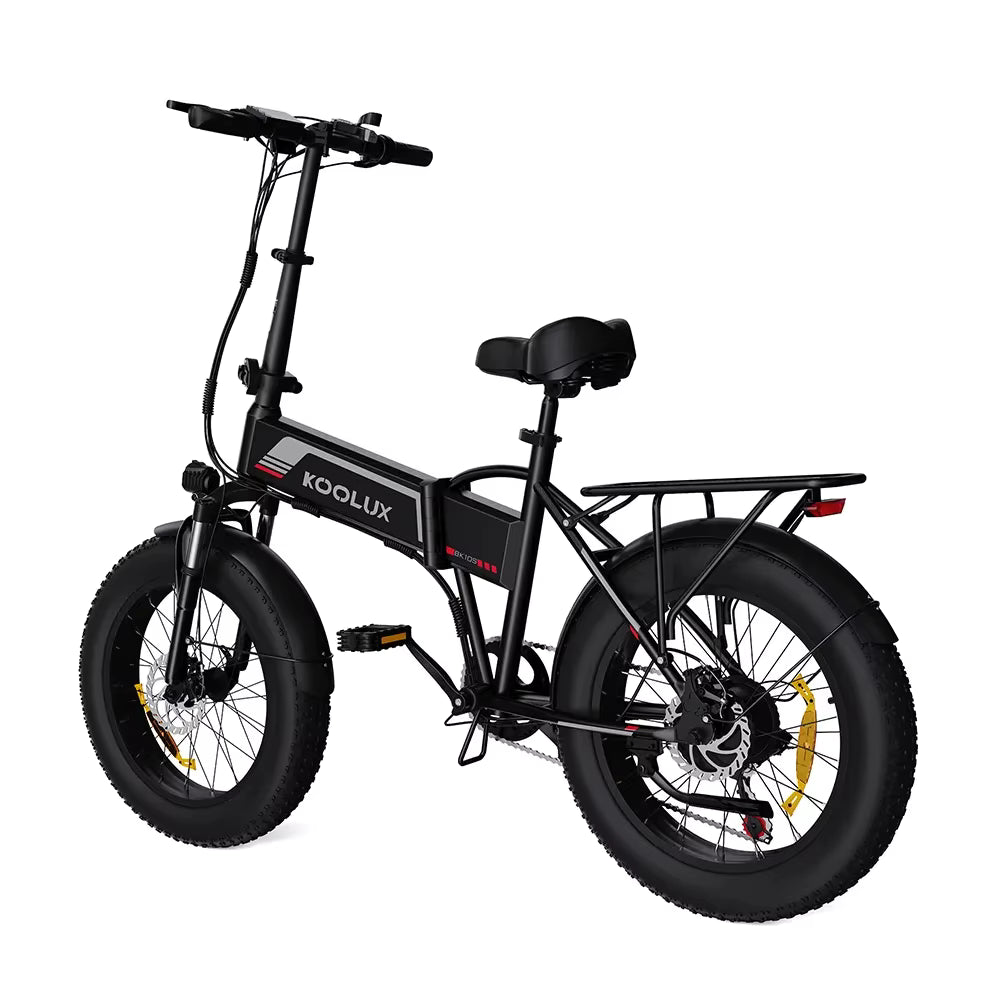 Black electric bike with KOOLUX branding on a white background