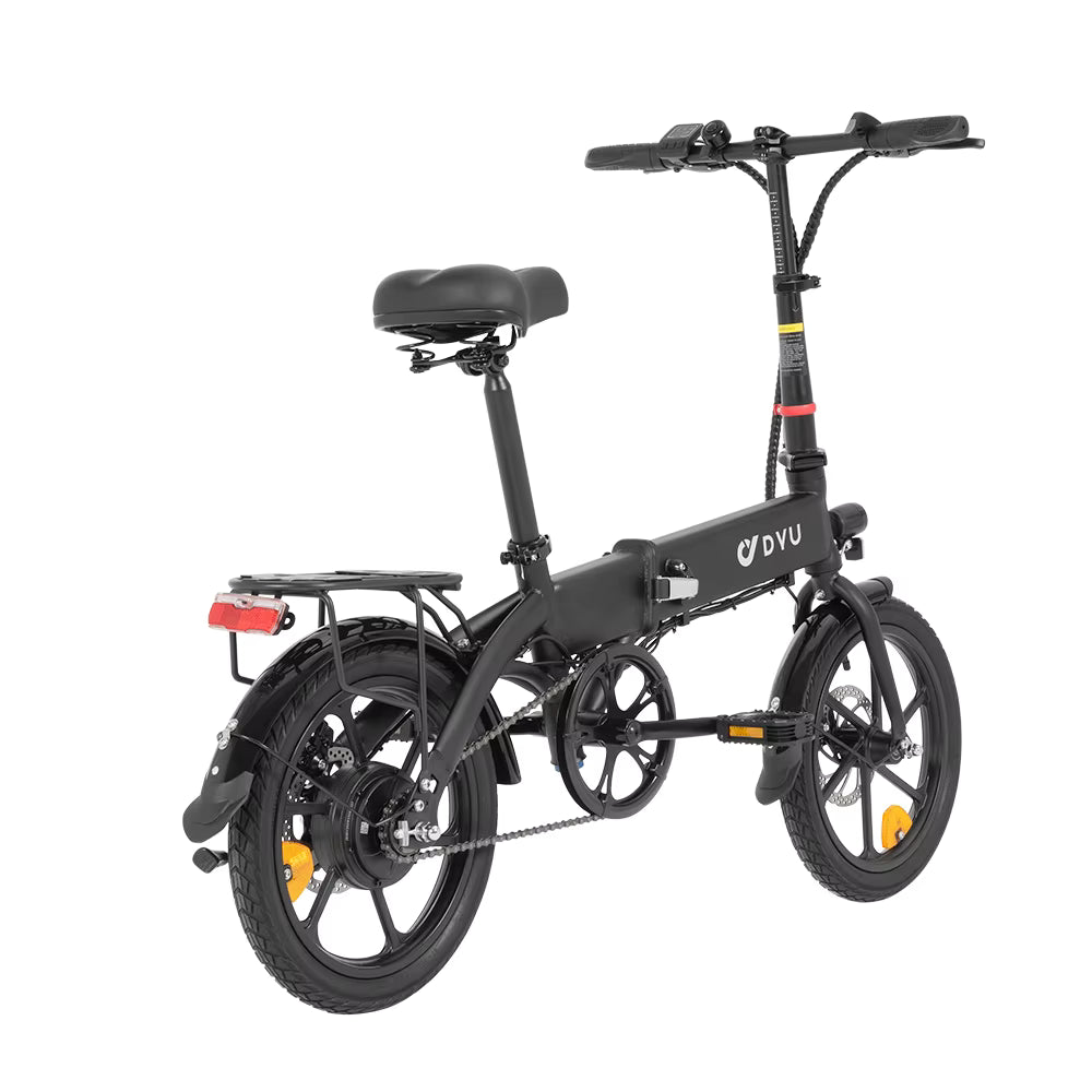 Black folding  DYU A1F Pro Folding E-Bike  electric bike with 'DVU' branding on a white background