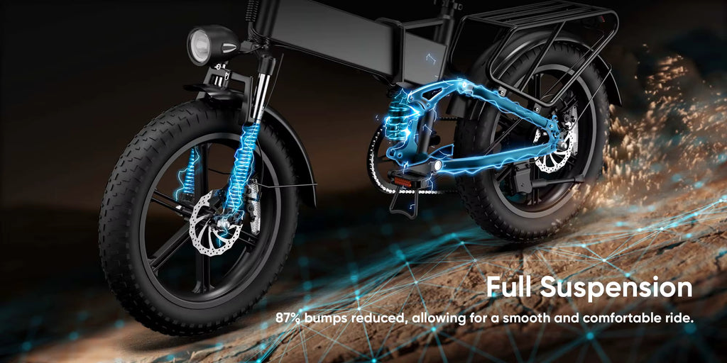 Electric  bike with full suspension system on a dark background