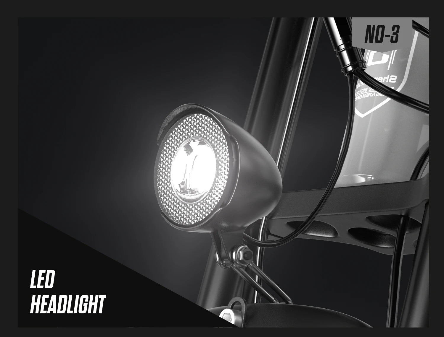 LED headlight on a motorcycle with a dark background