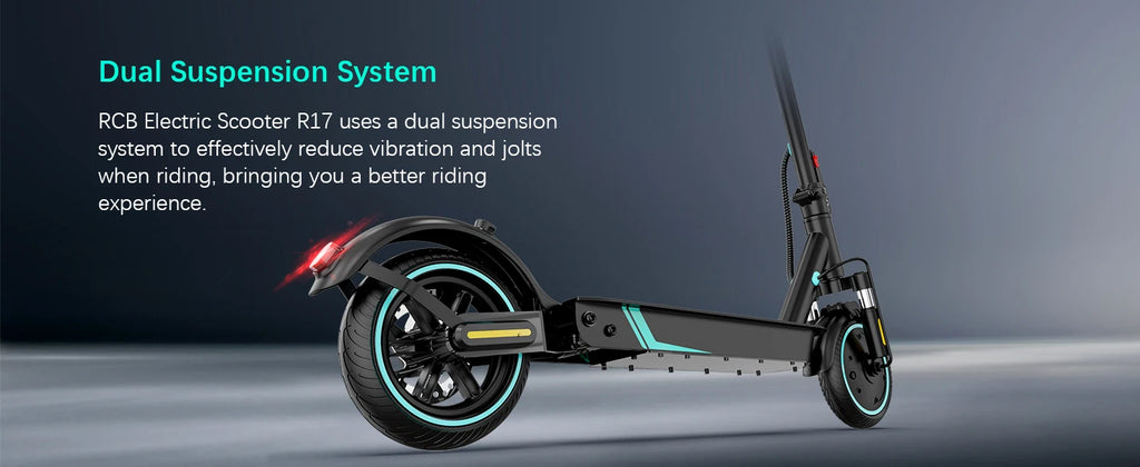 Electric scooter with dual suspension system on a dark background