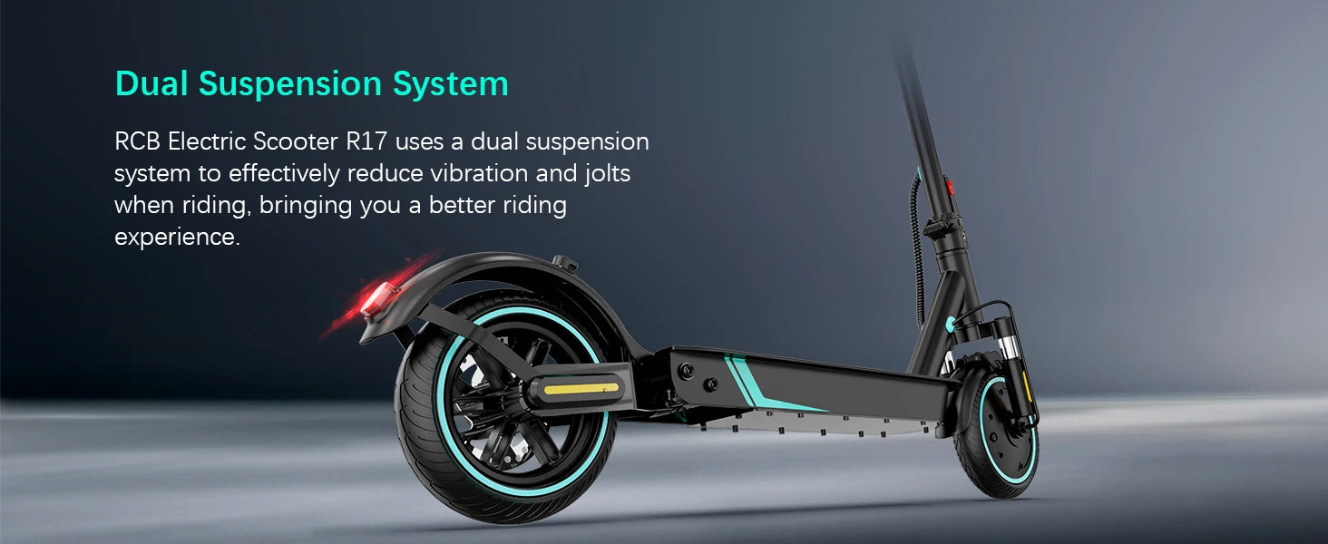 Electric scooter with dual suspension system on a dark background