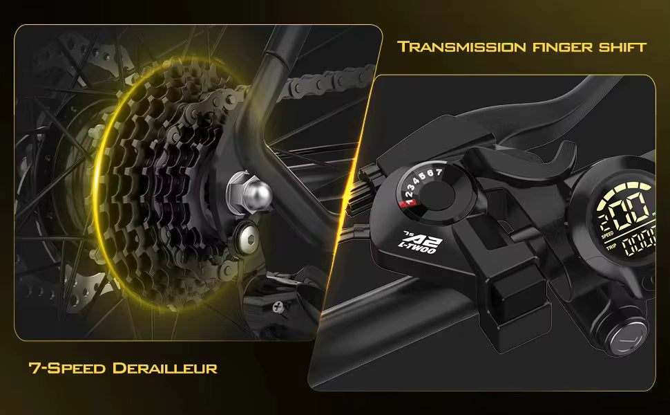 Detailed graphic illustrating the 7-speed transmission and gear shifter mechanism   