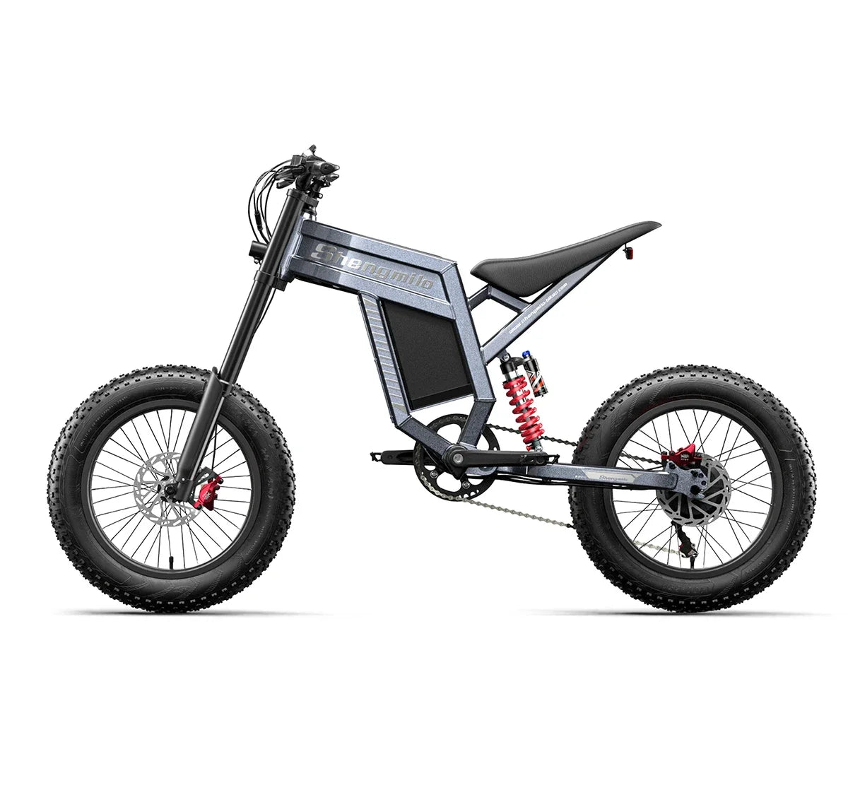 Electric electric mountain bike with fat tires on a white background