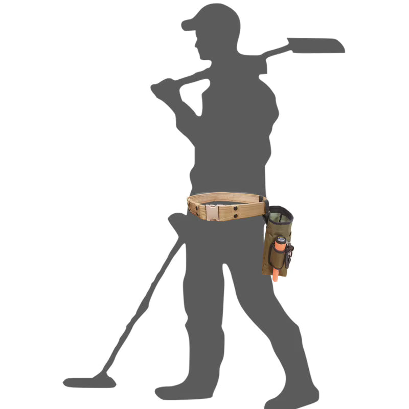 Silhouette illustration of outdoor worker wearing utility waist pouch with digging shovel
