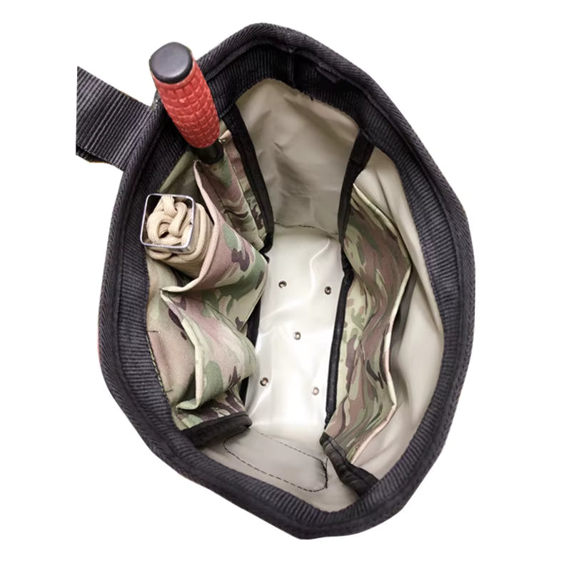 Top-down view of internal pockets and compartments inside 1000D nylon dump pouch