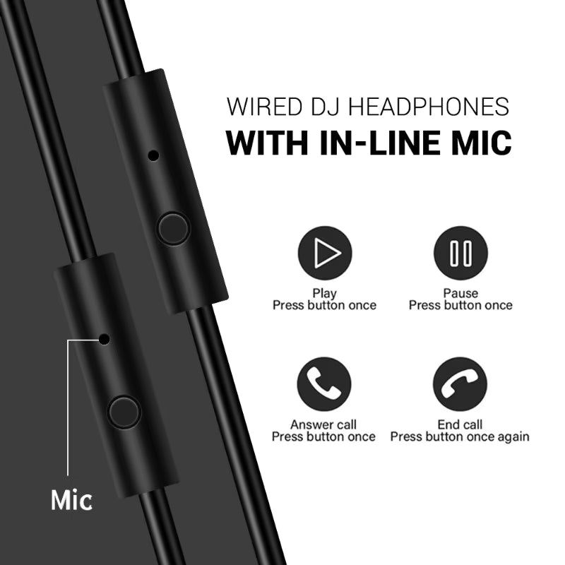 Wired DJ headphones with in-line mic on a gray background