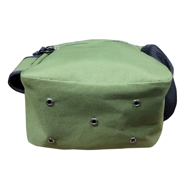 Reinforced bottom view of tactical utility bag with oxide drainage grommets