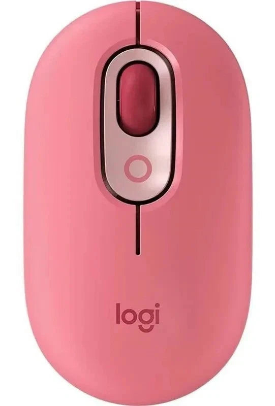 Pink computer mouse with Logitech logo on a white background