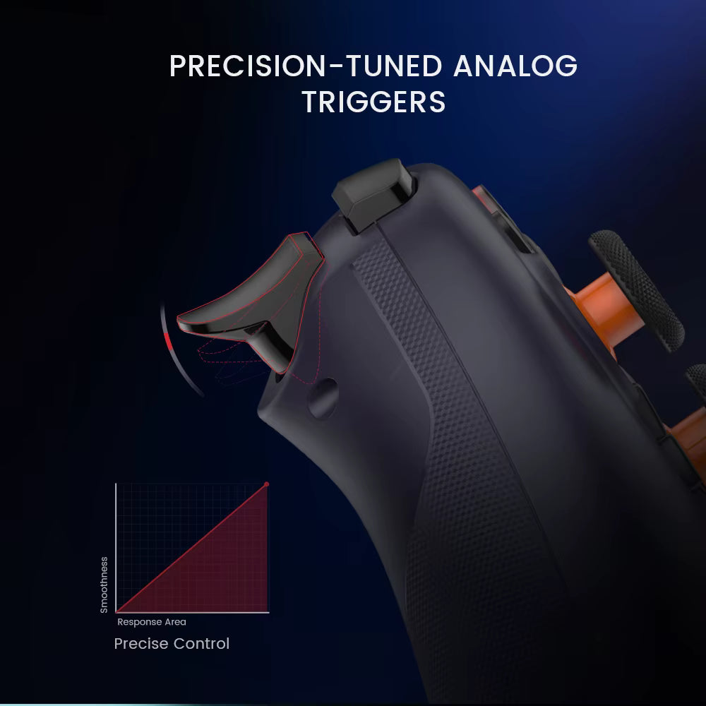 GameSir Nova Lite precision-tuned analog trigger diagram showing linear response curve for accurate control