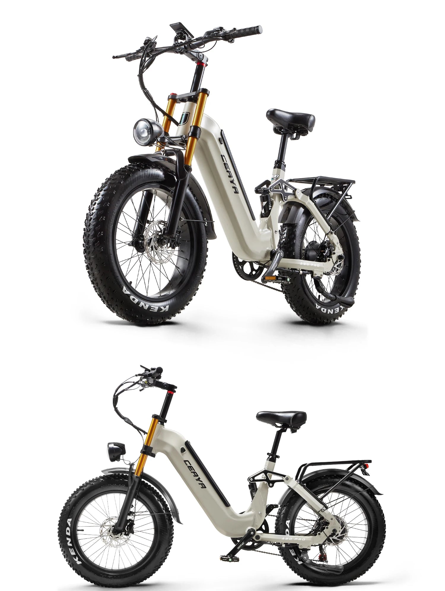 Two electric bikes displayed side by side on a white background