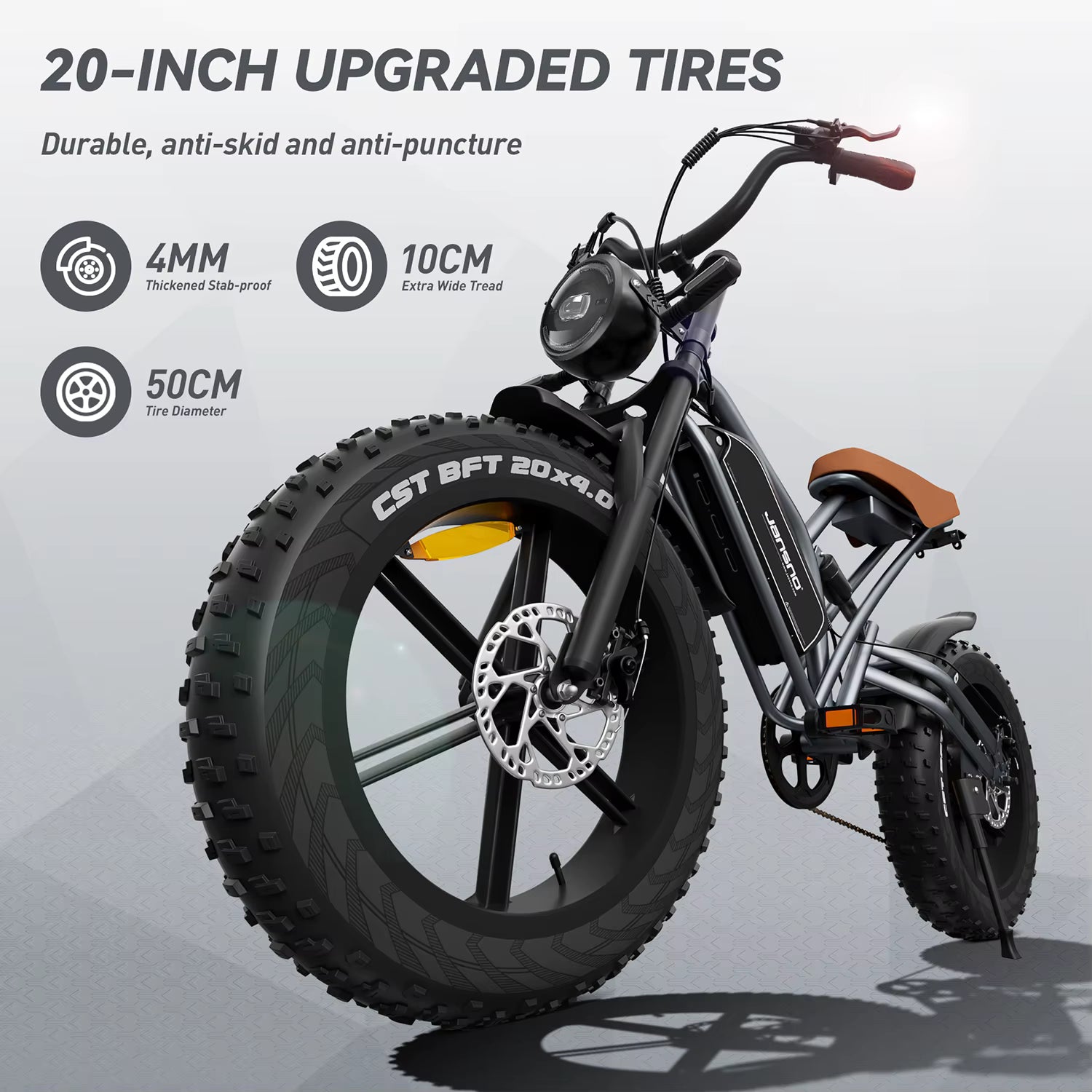 JANSNO X50 Electric bike with 20-inch upgraded tires on a gray background