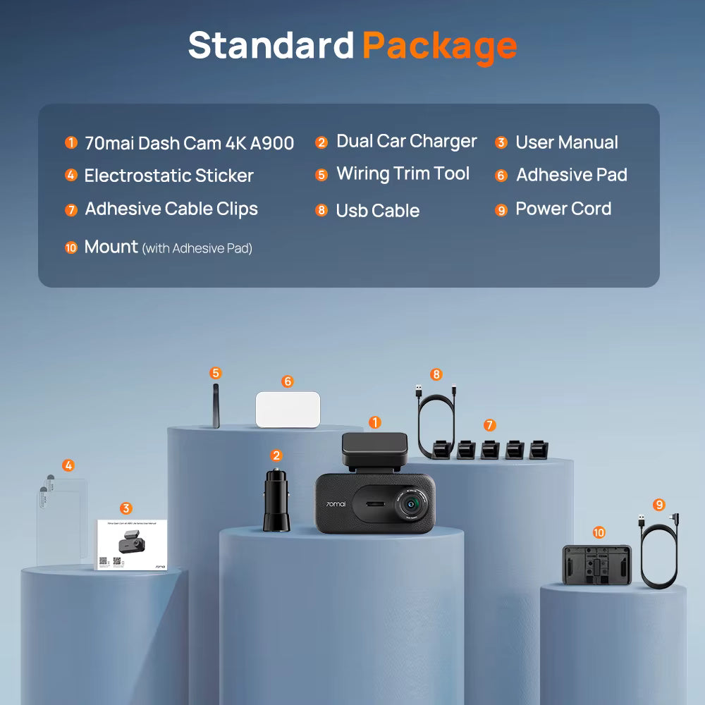 70mai A900 Standard Package Box Contents and Included Accessories