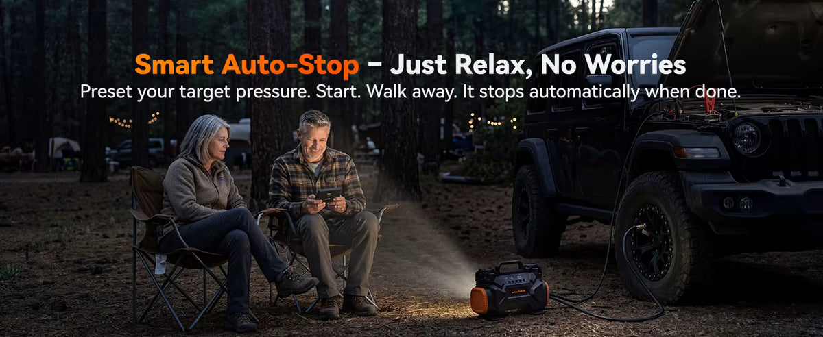 Nighttime or low-light graphic showing digital gauge with smart auto-stop function activated