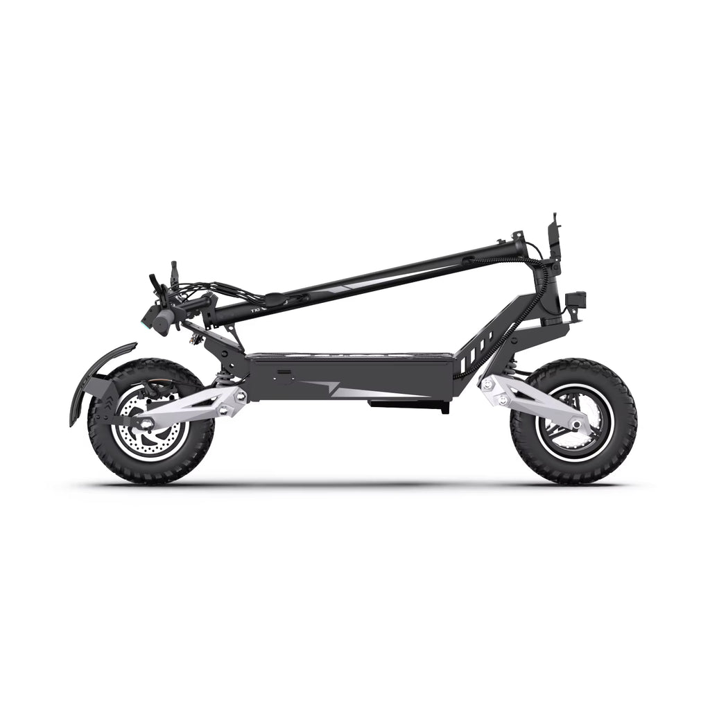Black electric scooter frame closed on a white background