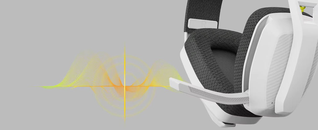 Promotional graphic illustrating acoustic audio waves and sound precision features
