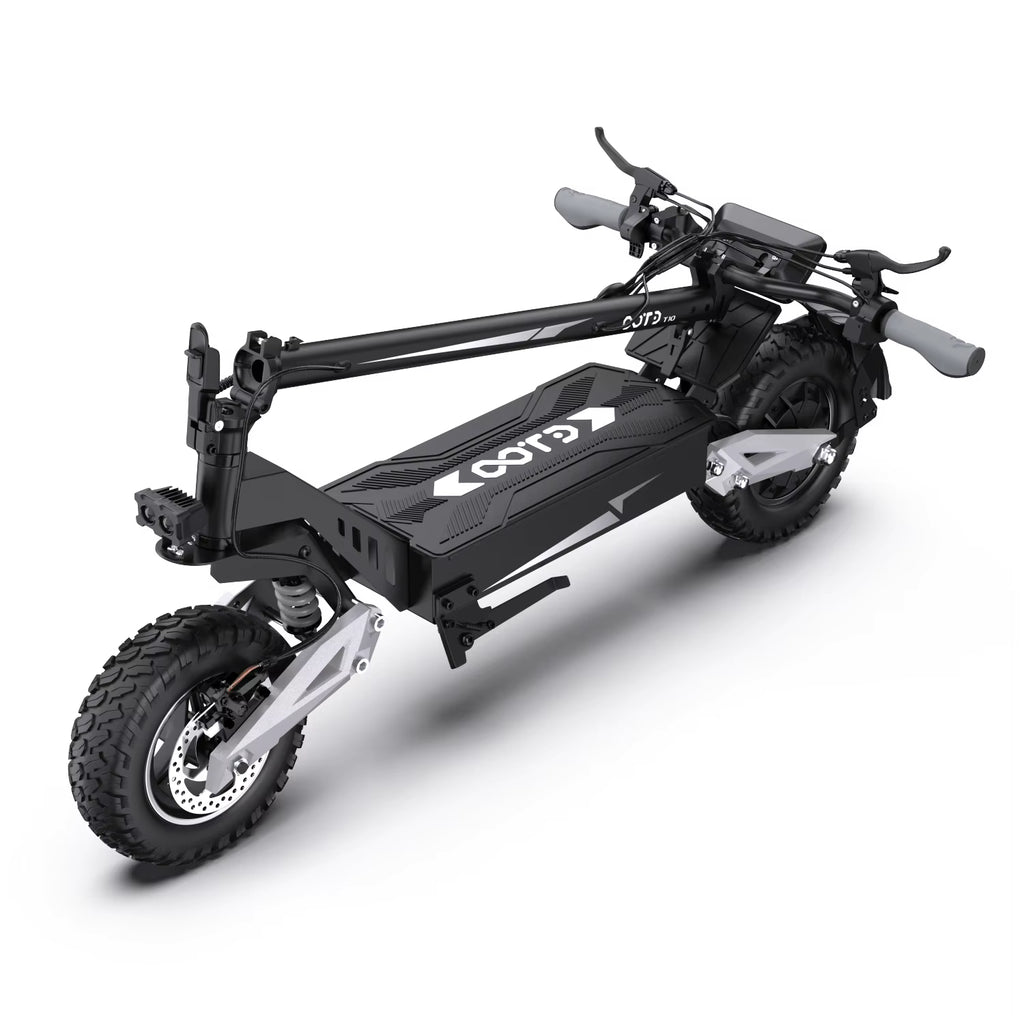 Black electric scooter frame closed on a white background