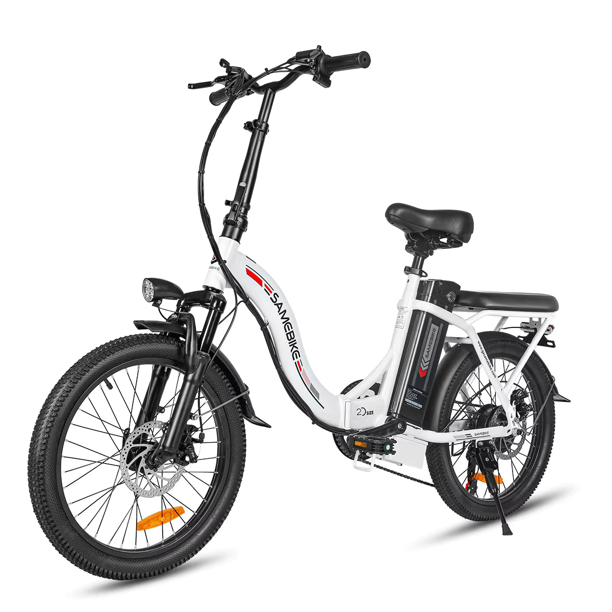 White SAMEBIKE CY20 electric bike with black components on a white background