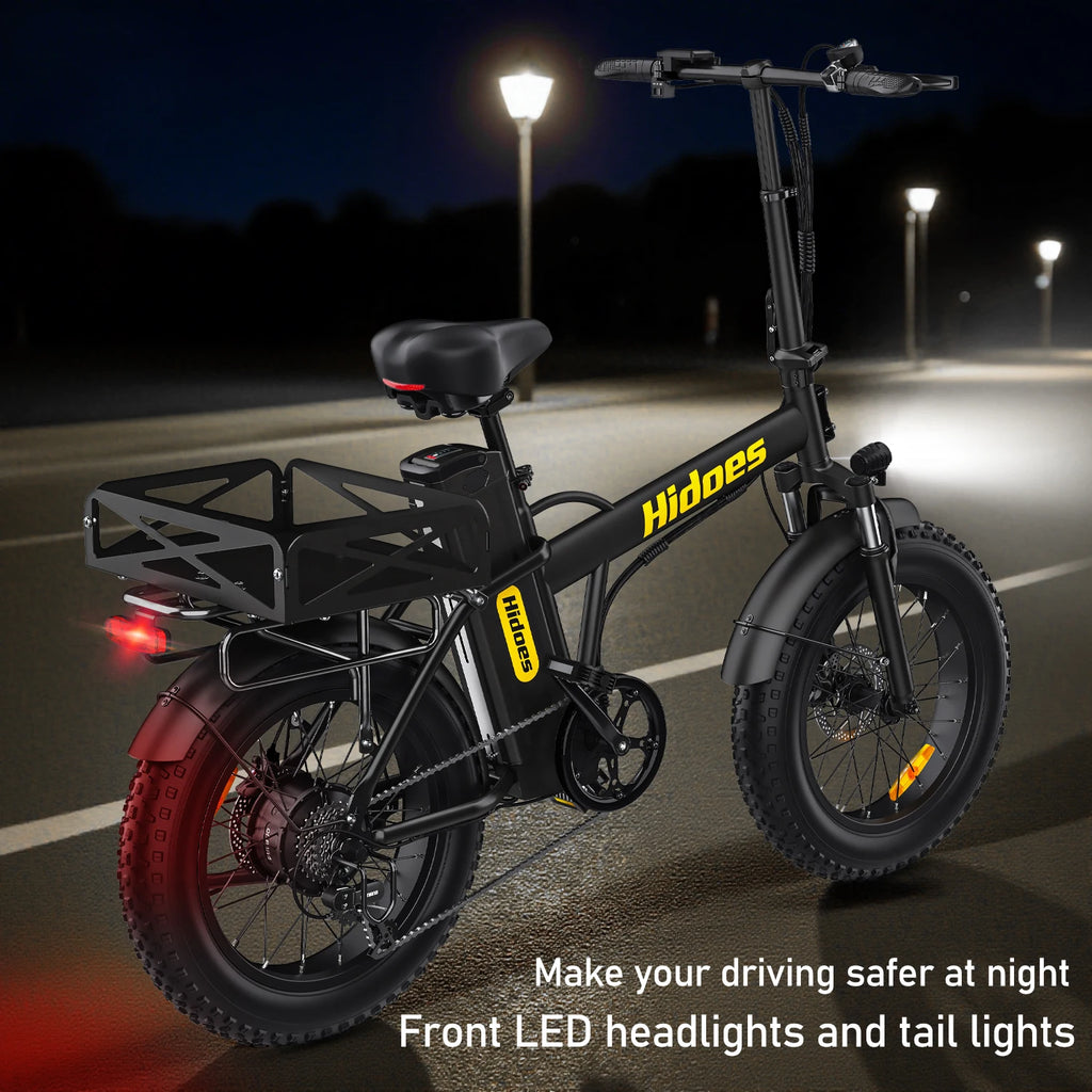 Hidoes HD-F3PRO Black electric bike with 'Hidoes' branding on a dark road at night.