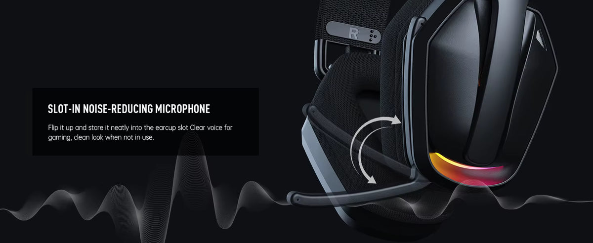 High-sensitivity boom microphone feature banner with audio wave graphic