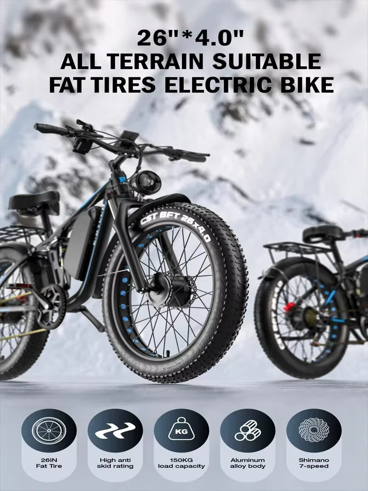  E‑BYCCO EB7 Pro Electric bike with large tires on a snowy background