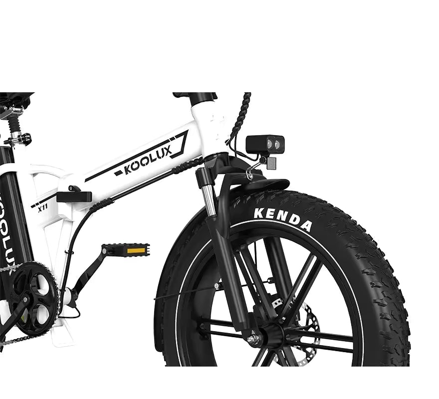 White KOOLUX X11S electric bike with Koolux and Kenda branding on a white background
