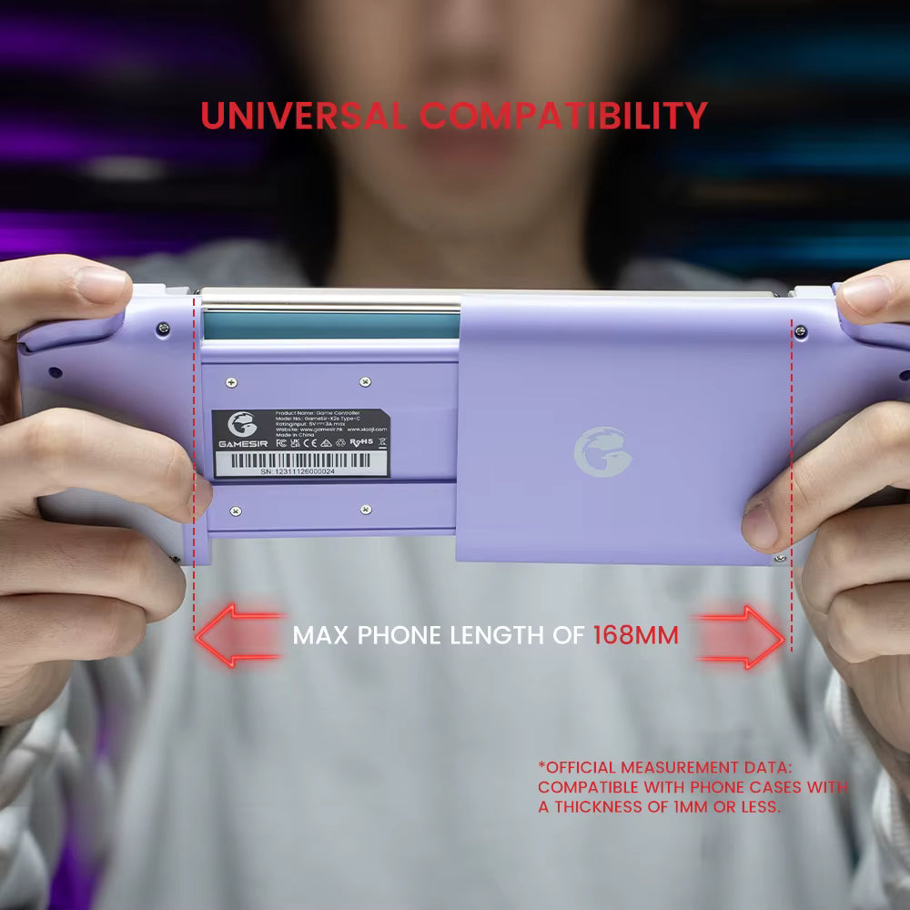 GameSir X2s universal stretchable bridge design showing phone size compatibility