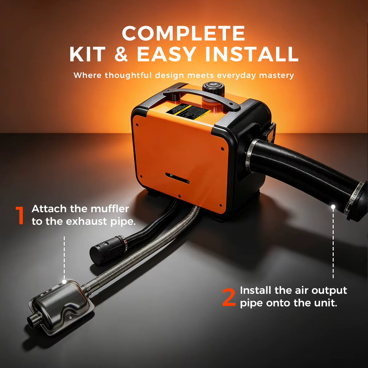 Sunster 8KW Portable Diesel Air Heater complete installation guide showing exhaust and ducting setup