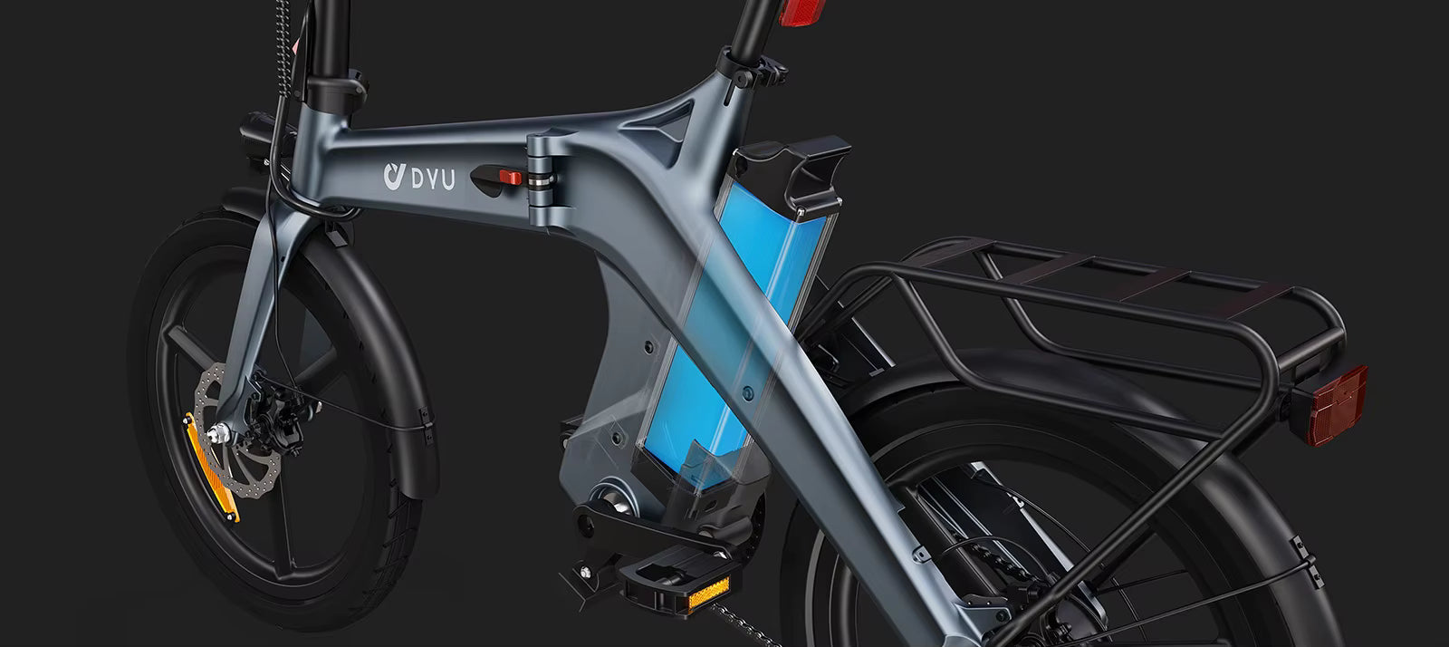 Gray DYU electric bike on a black background