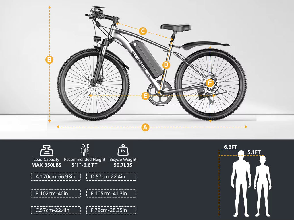 Electric bicycle with measurement labels on a gray background