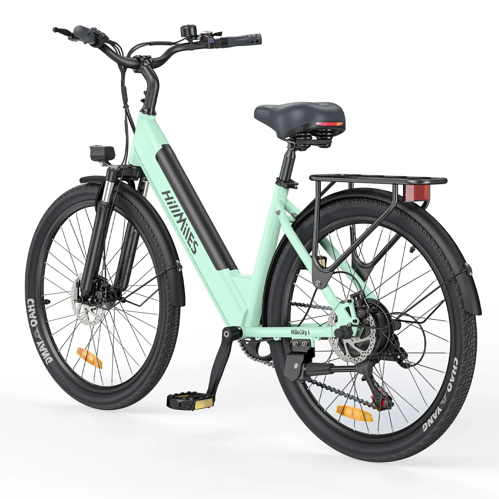 Mint green electric bicycle on a white background
