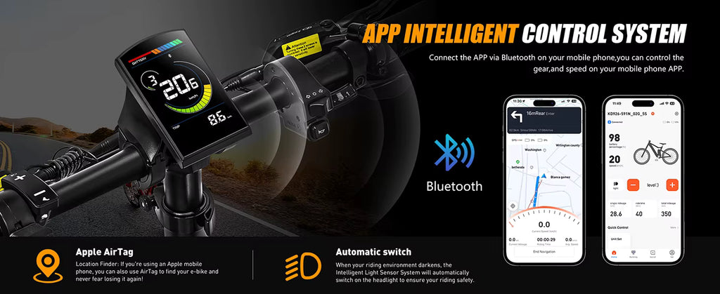 Vitilan i7 Pro 3.0 electric bicycle headlight with digital display and app control system on a dark background
