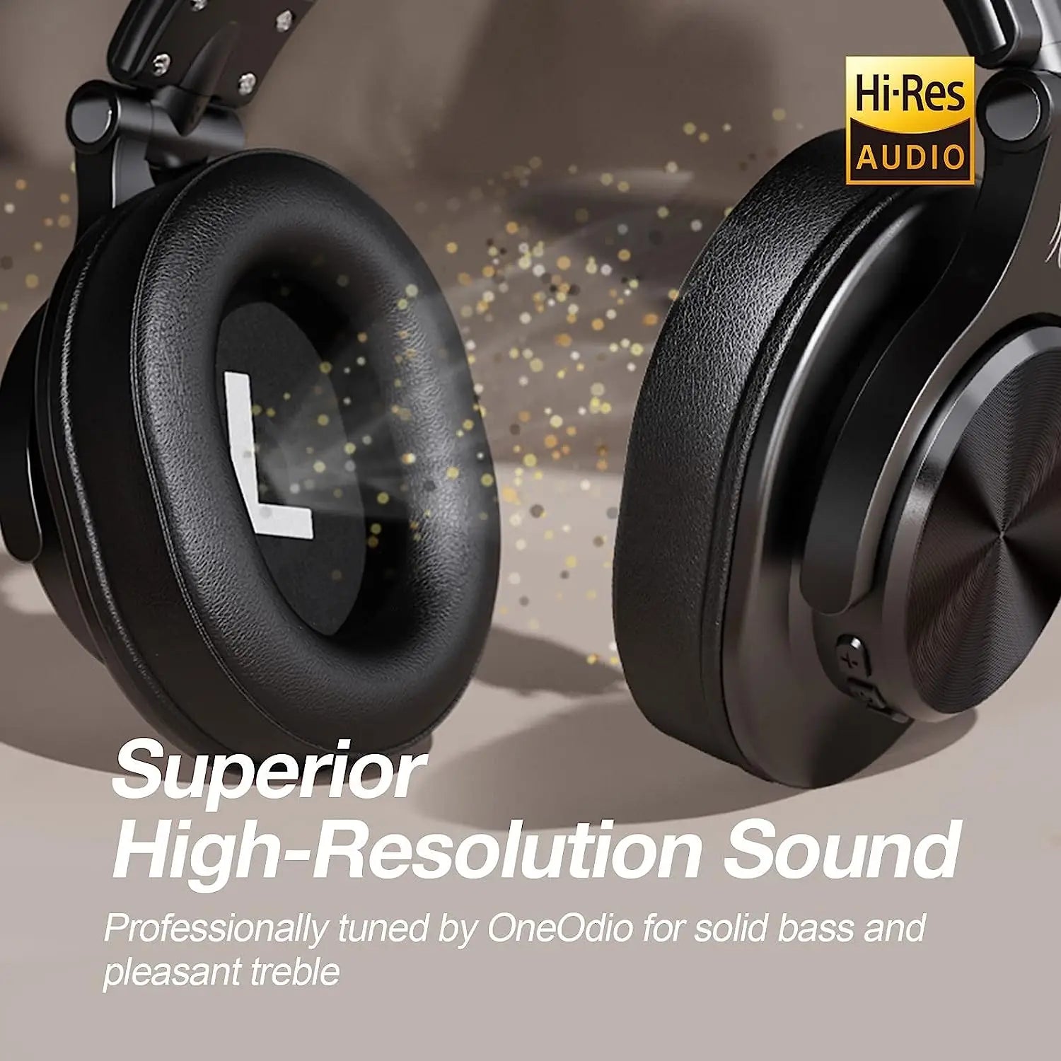 OneOdio Fusion A70 black wireless DJ headphones featuring plush over-ear cushions, swiveling earcups 