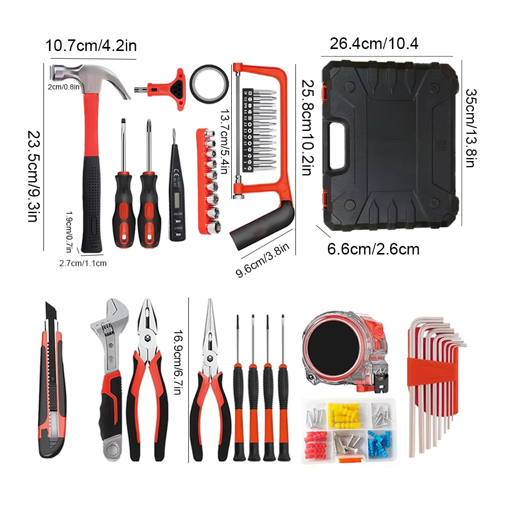 103-piece tool kit case dimensions and individual tool size specifications