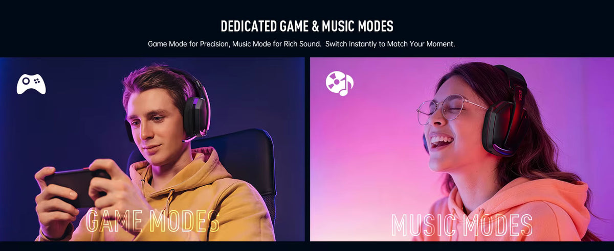 Multi-platform wireless gameplay lifestyle banner featuring dual players