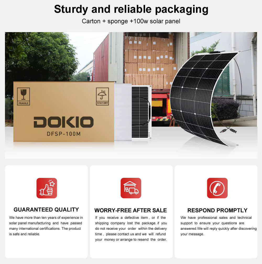 DOKIO flexible solar panel secure packaging and transit protection overview