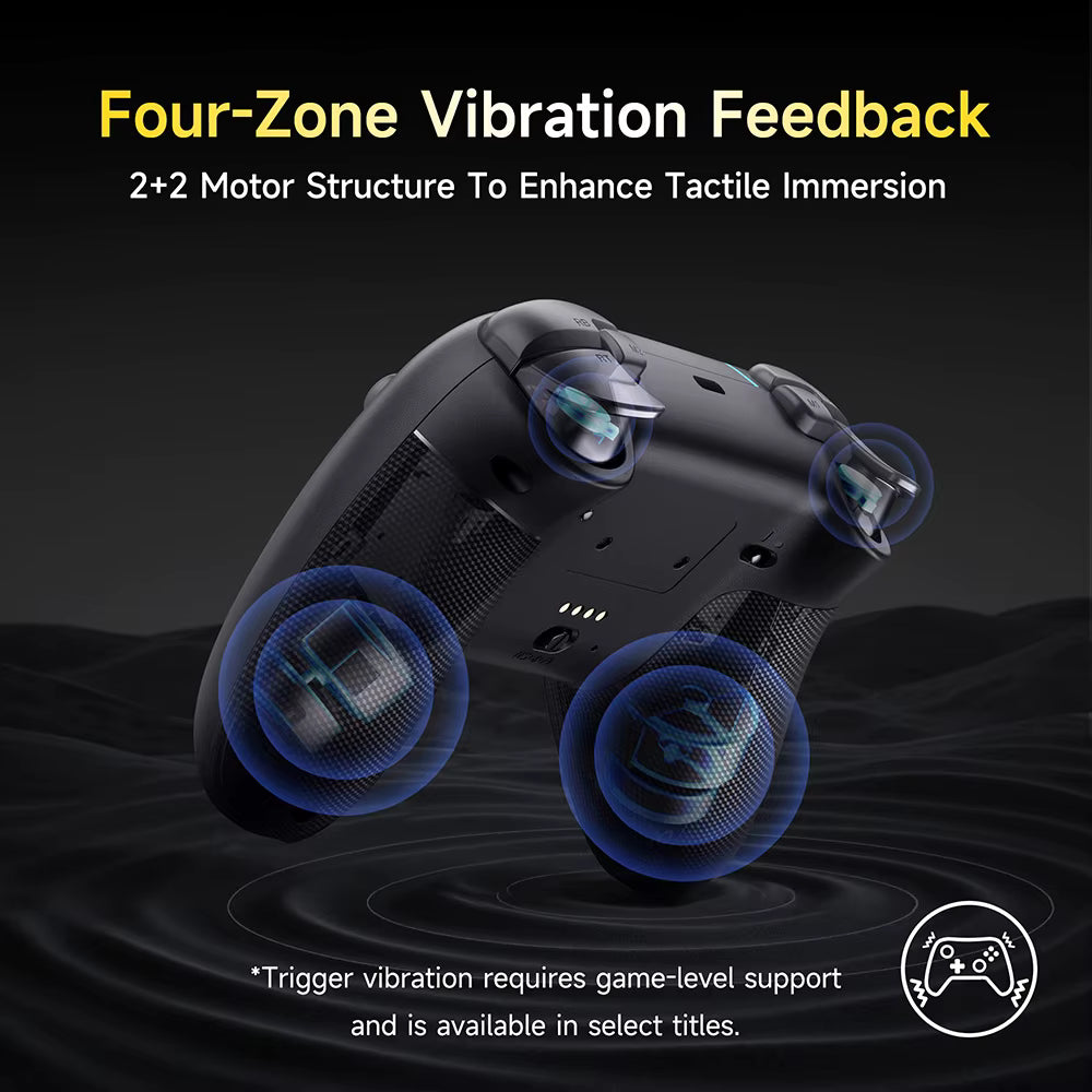 Close-up diagram of EasySMX X05 Pro dual rumble motors highlighting tactile haptic vibration   