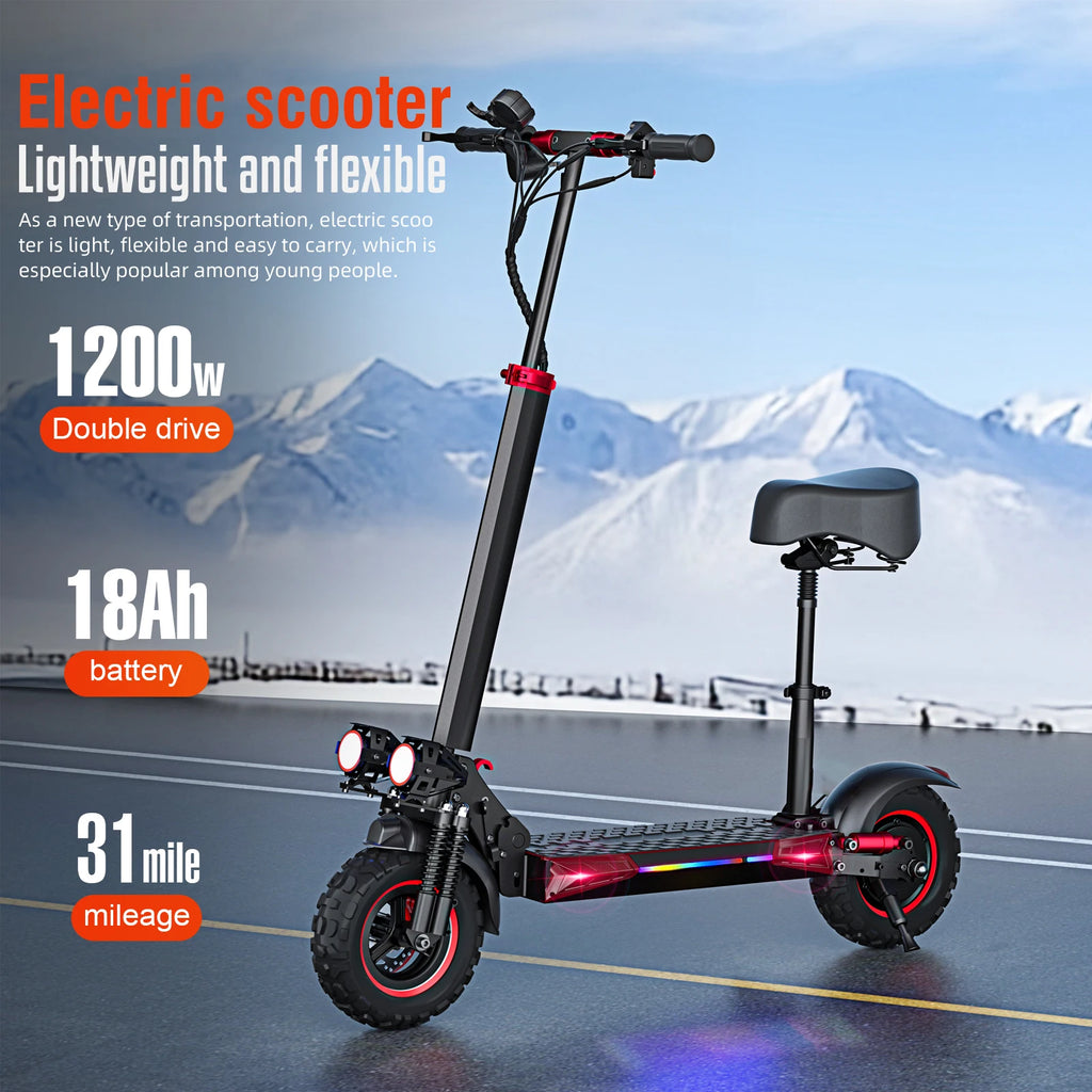 FREEBOY J11MAX  Electric scooter with specifications on a road with mountains in the background